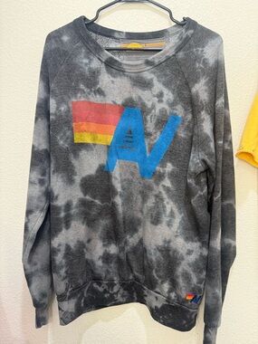Aviator Nation Gray Tie-Dye Crewneck with Multicolor Logo